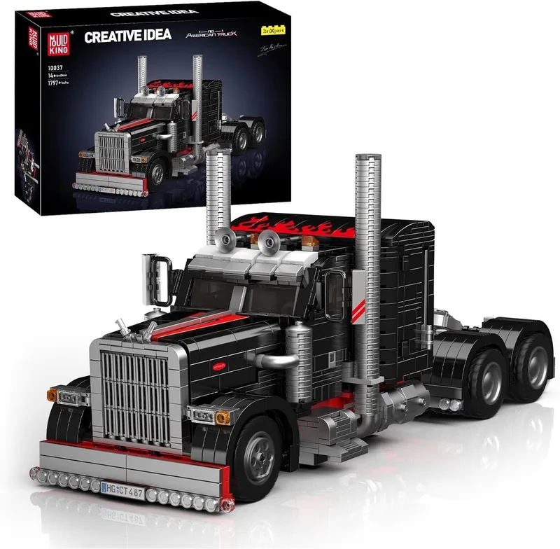 Mould King 10037 – Peterbilt - Amerikaanse Vrachtwagen – Bouwpakket – Gemotoriseerd – Realistisch Model de Mould King en Noir et rouge – photo du produit