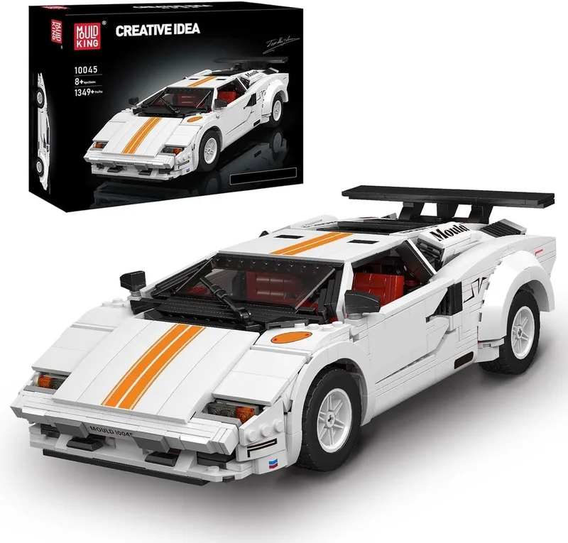 Mould King 10045 - Lamborghini Countach - Vintage - Bouwset - is compatibel met het bekende merk - 1349 onderdelen van Mould King in Wit – productfoto
