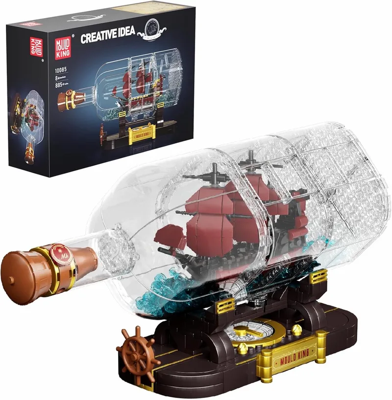 Mould King 10085 Piratenschip in fles bouwset | Pirates of the Caribbean Adventure Modelbouw | Educatief Creator STEM piratenschip speelgoed bouwpakketten voor kinderen & volwassenen | DIY piraten boot geschikt voor Lego | Bouwdoos 885 bouwstenen by Mould King in Boten: Piratenschip in fles, 885 bouwblokken – product photo