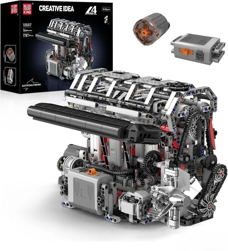 Mould King 10087 L4 formule 1 speed engine bouwset | Racing champions motor modelbouw | Creator classic bouwpakket| Technische speelgoed ideas voor expert volwassenen & kinderen | Accu niet geschikt voor Lego technic | Bouwdoos met 1787 bouwstenen by Mould King in Modelbouw : L4 gasoline engine, 1787 bouwblokken – product photo