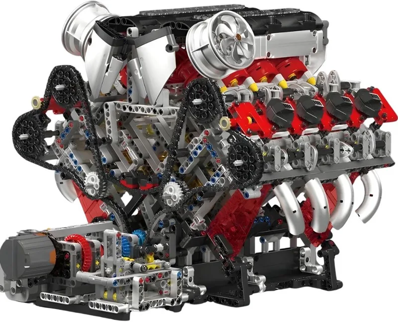 Mould King 10130 F488 Ferrari speed engine XL mega bouwset | F1 Racing champions icons modelbouw | Classic creator speelgoed ideas voor expert volwassenen & kinderen | Accu motor niet geschikt voor Lego technic | Bouwdoos met 2718 bloks van Mould King in Modelbouw : Ferrari F488 Motorblok, 2718 bouwblokken – productfoto