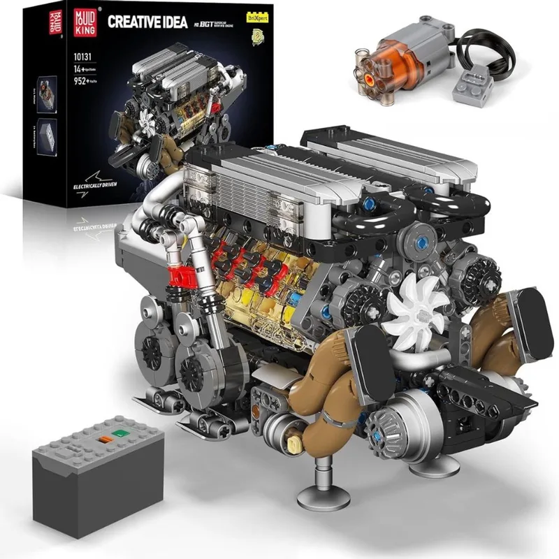 Mould King - 10131 BGT W16 Icons Engine Formule 1 | Educatief motor bouwset | Speed champions modelbouw | Creator classic bouwpakket | Technische F1 speelgoed voor expert volwassenen & kinderen | Bouwdoos met 952 bouwstenen by Mould King in Modelbouw : BGT W12 engine, 952 bouwblokken – product photo