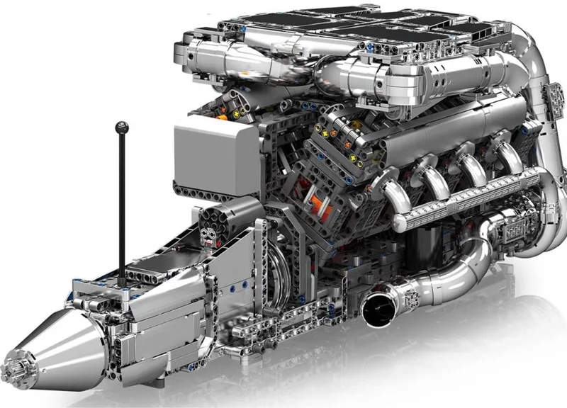 Mould King 10168 V8 Metalic Silver engine bouwset | Racing champions motor modelbouw | Creator classic bouwpakket| Technische speelgoed ideas voor expert volwassenen & kinderen | Accu niet geschikt voor Lego technic | Bouwdoos met 2899 bouwstenen by Mould King in Modelbouw : XL Twin Turbo V8 Silver, 2899 bouwblokken – product photo