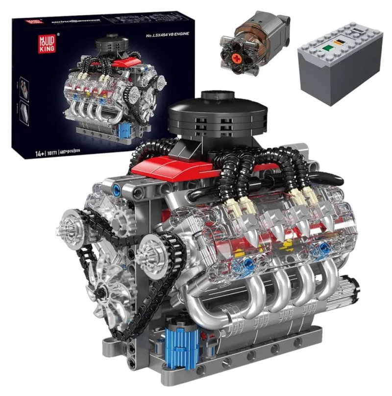 Mould King 10171 Icons Technic V8 formule 1 motor | F1 speed champions modelbouw | Creator classic bouwpakket compatibel met lego | Technische speelgoed ideas voor expert volwassenen & kinderen | Bouwdoos met 535 bouwstenen från Mould King i Modelbouw : LSX Chevy V8, 535 bouwblokken – produktbild 2 av 5