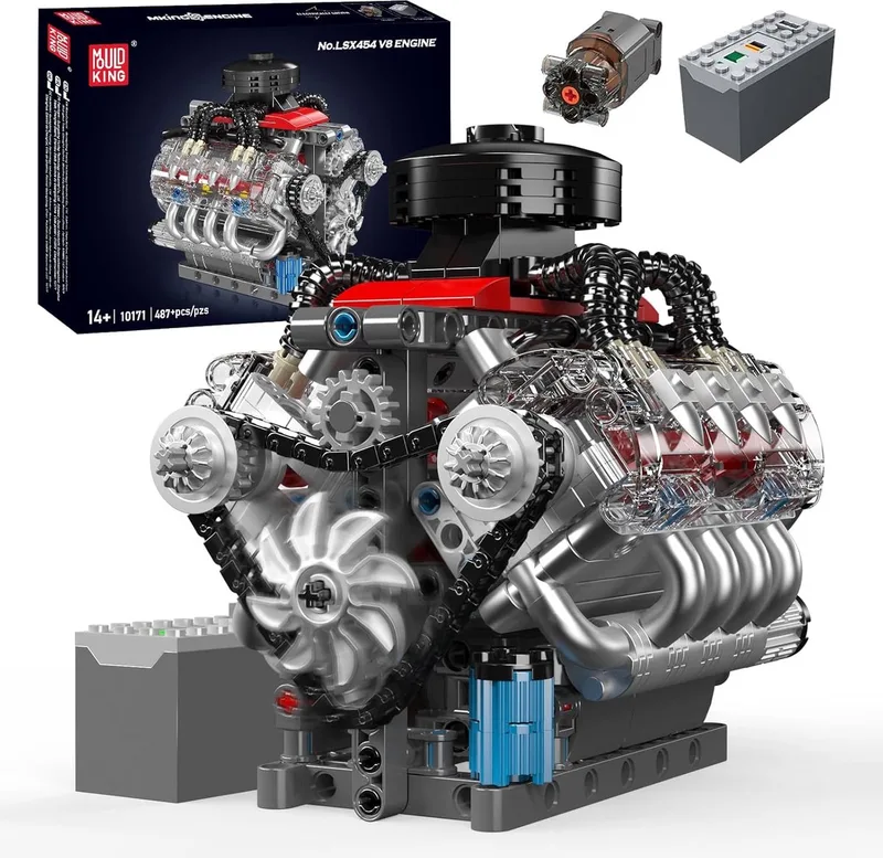 Mould King 10171 Icons Technic V8 formule 1 motor | F1 speed champions modelbouw | Creator classic bouwpakket compatibel met lego | Technische speelgoed ideas voor expert volwassenen & kinderen | Bouwdoos met 535 bouwstenen by Mould King in Modelbouw : LSX Chevy V8, 535 bouwblokken – product photo