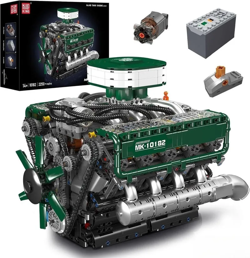 Mould King 10182 Tank V8 engine mega bouwset | Racing champions motor modelbouw | Creator classic bouwpakket| Technische speelgoed ideas voor expert volwassenen & kinderen | Accu niet geschikt voor Lego technic | Bouwdoos met 2250 bouwstenen van Mould King in Modelbouw : XL V8 Tank engine, 2250 bouwblokken – productfoto