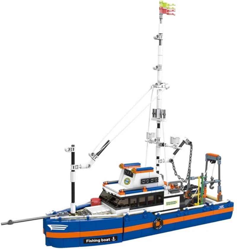 Mould King 10185 Icons Vissers boot bouwset | Classic creator boot | Technic ideas schip modelbouw | Technische STEM educatief speelgoed bouwpakket voor volwassenen & kinderen | geschikt voor Lego | Bouwdoos met 808 bouwstenen van Mould King in Boten: Vissersboot, 808 bouwblokken – productfoto