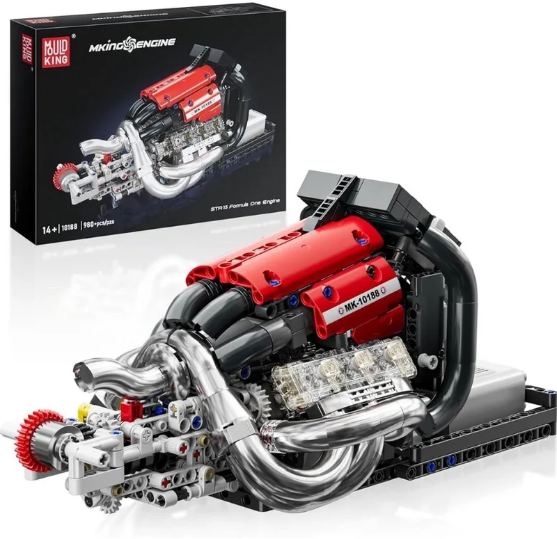 Mould King 10188 STR13 Formule 1 speed engine bouwset | F1 Racing champions icons modelbouw | Classic creator speelgoed ideas voor expert volwassenen & kinderen | Accu motor niet geschikt voor Lego technic | Bouwdoos met 980 bouwstenen van Mould King in Modelbouw : STR13 F1 Motor, 980 bouwblokken – productfoto