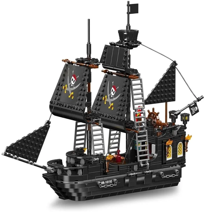 Mould King 10195 Piratenschip Black Pearl bouwset | Caribbean Adventure | Classic Creator STEM piraten boot speelgoed technisch icons bouwpakket voor kinderen en volwassenen | Boat of the pirates | Geschikt voor Lego | Bouwdoos met 932 bouwstenen van Mould King in Boten: Piratenschip Black Pearl, 932 bouwblokken – productfoto