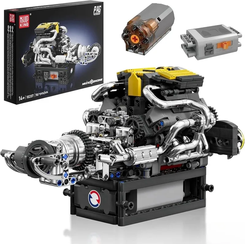 Mould King 10207 Speed Car V8 Icons F1 motor bouwset | Racing champions engine modelbouw | Creator classic bouwpakket| Technische speelgoed ideas voor expert volwassenen & kinderen | Accu niet geschikt voor Lego technic | Bouwdoos met 535 bouwstenen van Mould King in Modelbouw : PAG Super Car V8 engine, 761 bouwblokken – productfoto