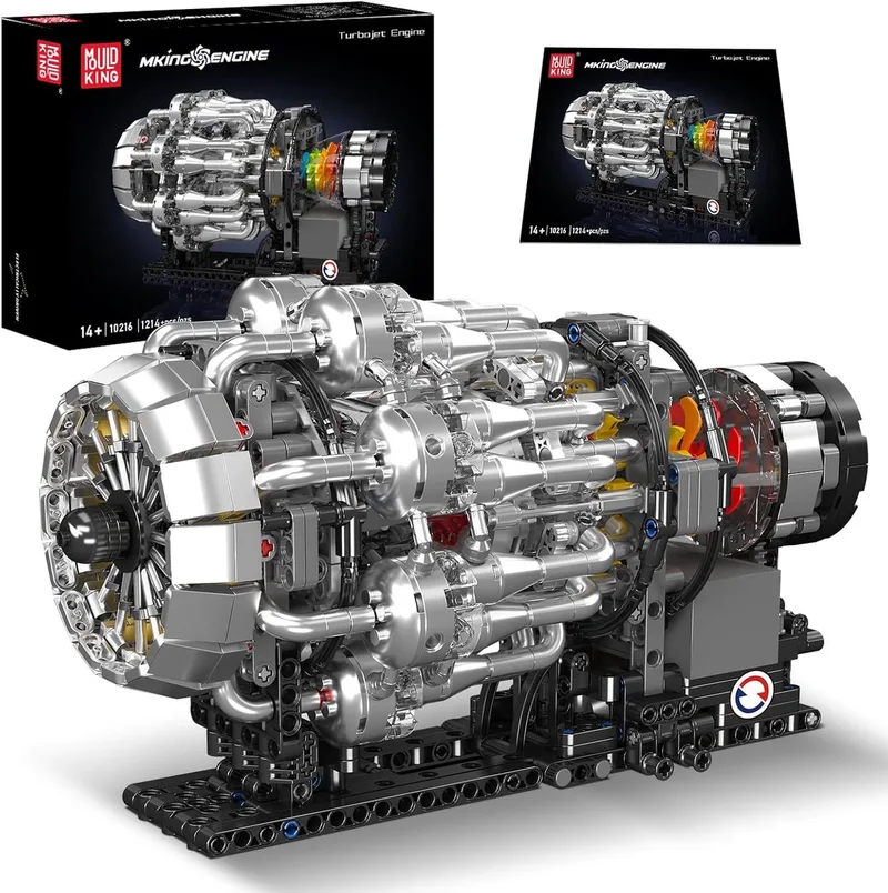 Mould King 10216 Icons Turbojet Vliegtuig motor bouwset | Speed champions modelbouw | Classic creator bouwpakket geschikt voor Lego | Technische educatief speelgoed ideas voor expert volwassenen & kinderen | Bouwdoos met 1214 bouwstenen van Mould King in Modelbouw : Turbojet motor, 1214 bouwblokken – productfoto