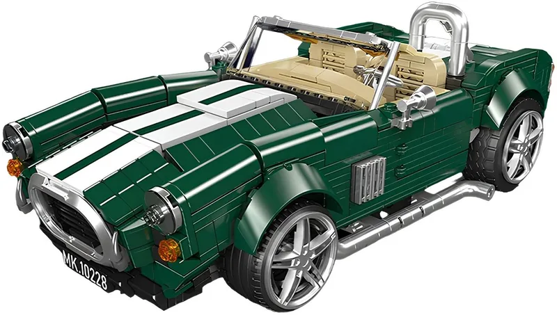 Mould King 10228 AC Cobra Oldtimer 1:14 bouwset | City speed champions adventure modelbouw | Technische educatief speelgoed volwassenen & kinderen | DIY Retro auto decoratie geschikt voor lego | Bouwdoos met 1202 bouwstenen van Mould King in Racing : 1:14 AC Cobra, 1202 bouwblokken – productfoto