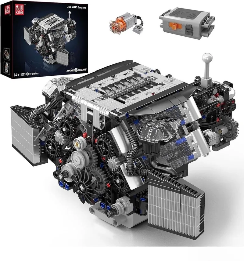 Mould King 10230 AB W12 Speed engine bouwset | Formule 1 F1 Racing champions icons modelbouw | Classic creator speelgoed ideas voor expert volwassenen & kinderen | Accu motor niet geschikt voor Lego technic | Bouwdoos met 838 bouwstenen de Mould King en Modelbouw : W12 Twin Turbo engine, 871 bouwblokken – photo du produit