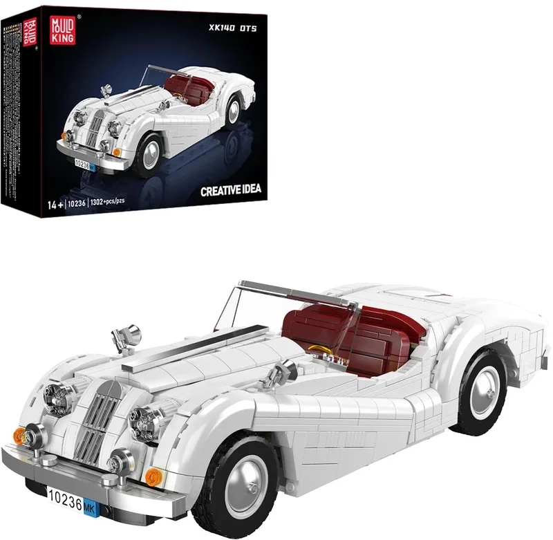 Mould King 10236 XR140 OTS classic oldtimer bouwset | City speed champions adventure modelbouw | Technische educatief speelgoed volwassenen & kinderen | DIY Retro auto decoratie geschikt voor lego | Bouwdoos met 1096 bouwstenen by Mould King in Racing : 1:14 XR140, 1302 bouwblokken – product photo