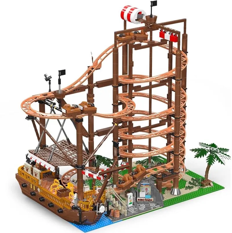 Mould King 11013 Double Helix achtbaan bouwset | Kermis architecture ideas modelbouw | Technische creator classic speelgoed bouwpakketten voor volwassenen & kinderen | Expert icons muziekdoos | Motor niet geschikt voor Lego technic | 2174 bouwstenen de Mould King en City : Pretpark Helix Achtbaan, 2174 bouwblokken – photo du produit