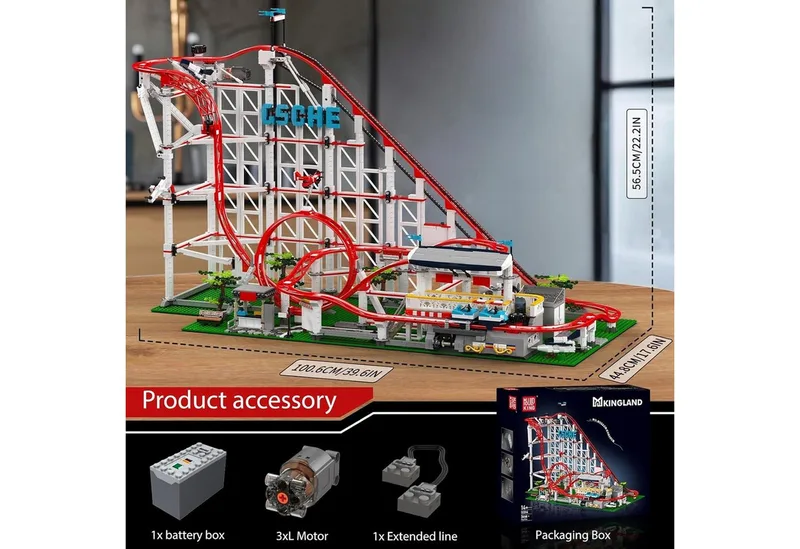 Mould King 11014 Achtbaan Mega bouwset | Kermis pretpark architecture ideas modelbouw | Technische creator classic speelgoed bouwpakketten voor volwassenen | Expert icons rollercoaster | Motor niet geschikt voor Lego technic | bouwdoos met 3646 bloks van Mould King in City : Pretpark Achtbaan, 3646 bouwblokken – productfoto 3 van 5