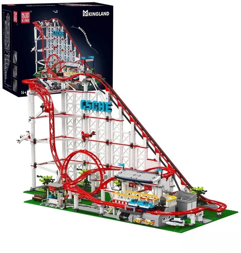 Mould King 11014 Achtbaan Mega bouwset | Kermis pretpark architecture ideas modelbouw | Technische creator classic speelgoed bouwpakketten voor volwassenen | Expert icons rollercoaster | Motor niet geschikt voor Lego technic | bouwdoos met 3646 bloks by Mould King in City : Pretpark Achtbaan, 3646 bouwblokken – product photo