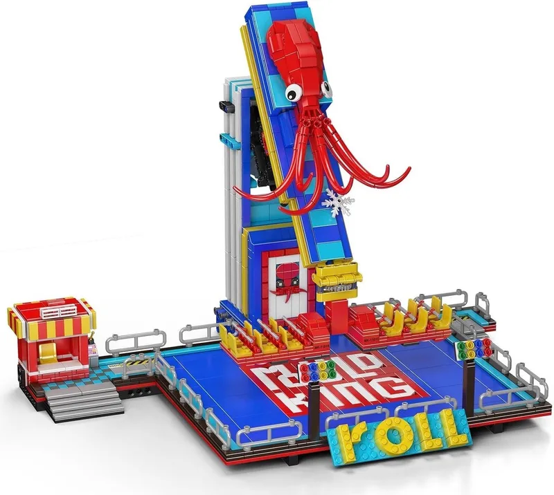 Mould King 11015 Octopus spinnende schommel achtbaan bouwset | Kermis architecture ideas modelbouw | Technische creator classic speelgoed bouwpakketten voor volwassenen & kinderen | Motor niet geschikt voor Lego technic | Bouwdoos met 1668 bouwstenen van Mould King in City : Pretpark Octopus Swing, 1668 bouwblokken – productfoto