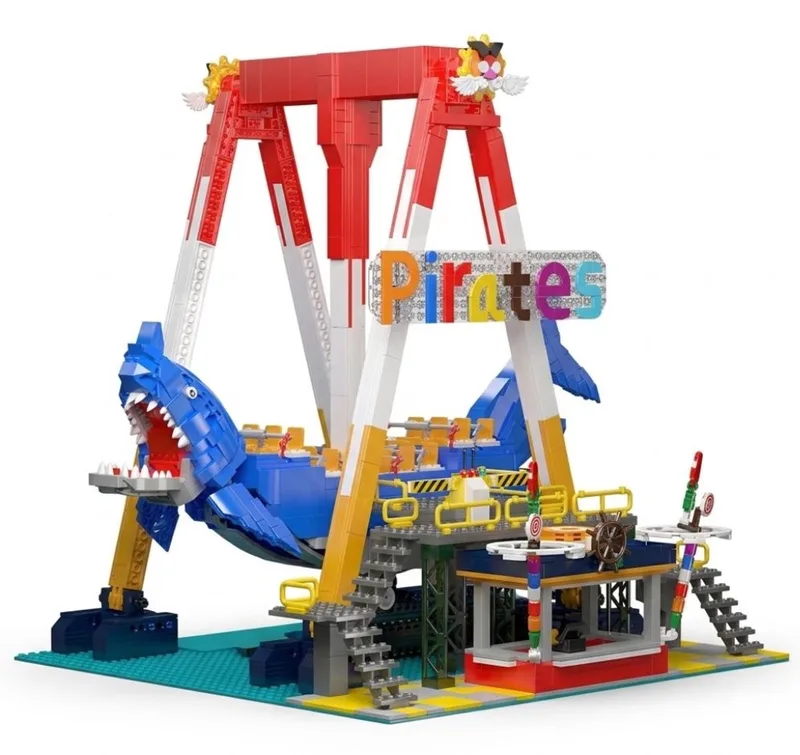 Mould King 11017 Piratenschip attractie bouwset | Kermis architecture ideas modelbouw | Technische creator classic speelgoed bouwpakketten voor volwassenen & kinderen | Expert icons muziekdoos | Motor niet geschikt voor Lego technic | 1922 bouwstenen van Mould King in City : Pretpark Piratenschip, 1922 bouwblokken – productfoto