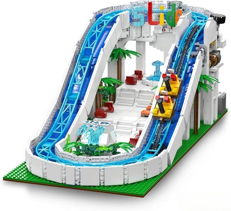 Mould King 11021 Waterglijbaan attractie bouwset | Kermis architecture ideas modelbouw | Technisch creator classic speelgoed bouwpakketten voor volwassenen & kinderen | Expert icons muziekdoos | Motor niet geschikt voor Lego technic | 2088 bouwstenen van Mould King in City : Electric Water Slide, 2088 bouwblokken – productfoto