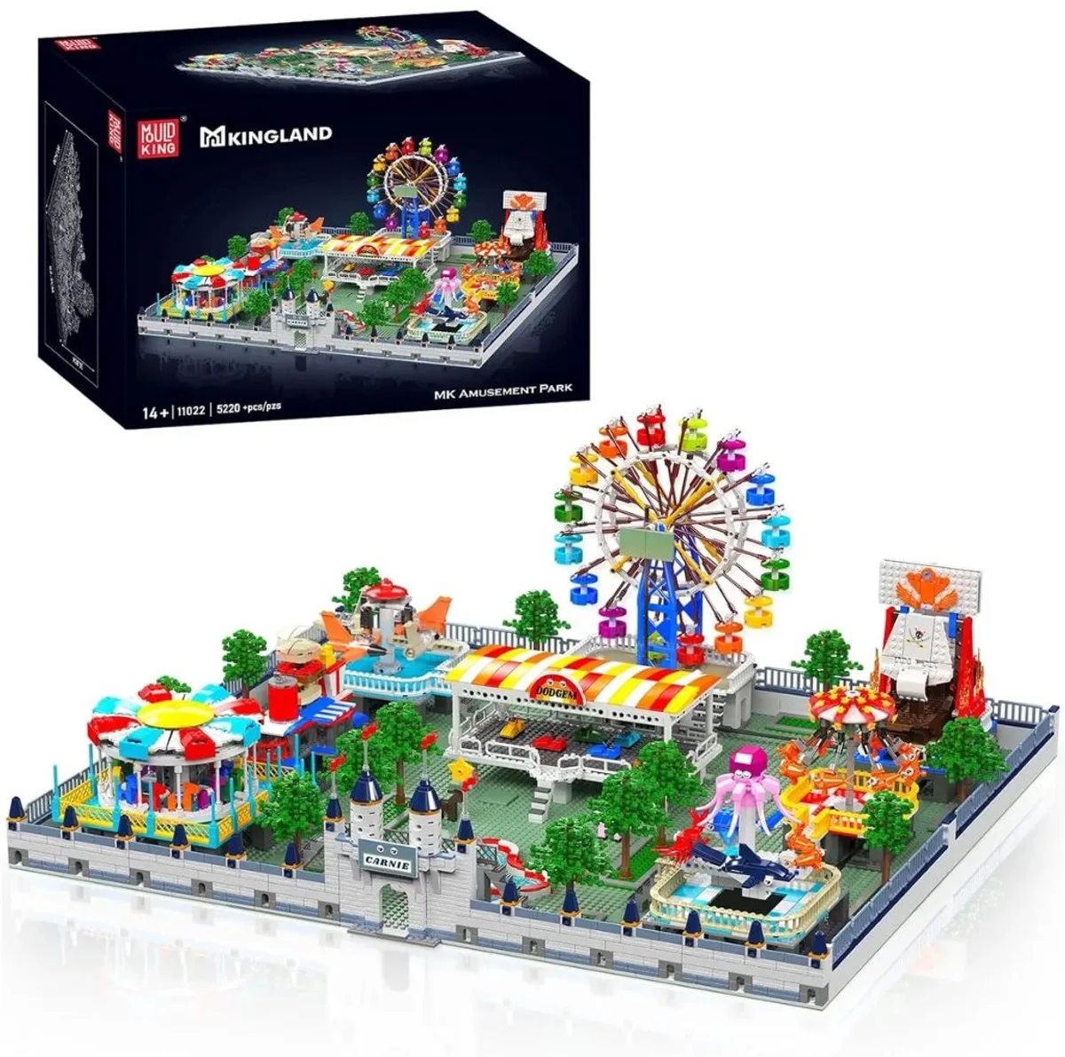 Mould King 11022 Modulair Mega Pretpark bouwset | Kermis architecture ideas modelbouw | Technische creator classic speelgoed bouwpakketten voor volwassenen & kinderen | Expert icons bouwdoos | Motor niet geschikt voor Lego technic | 1707 bouwstenen by Mould King in City : Modulair Mega Pretpark, 5220 bouwblokken – product photo