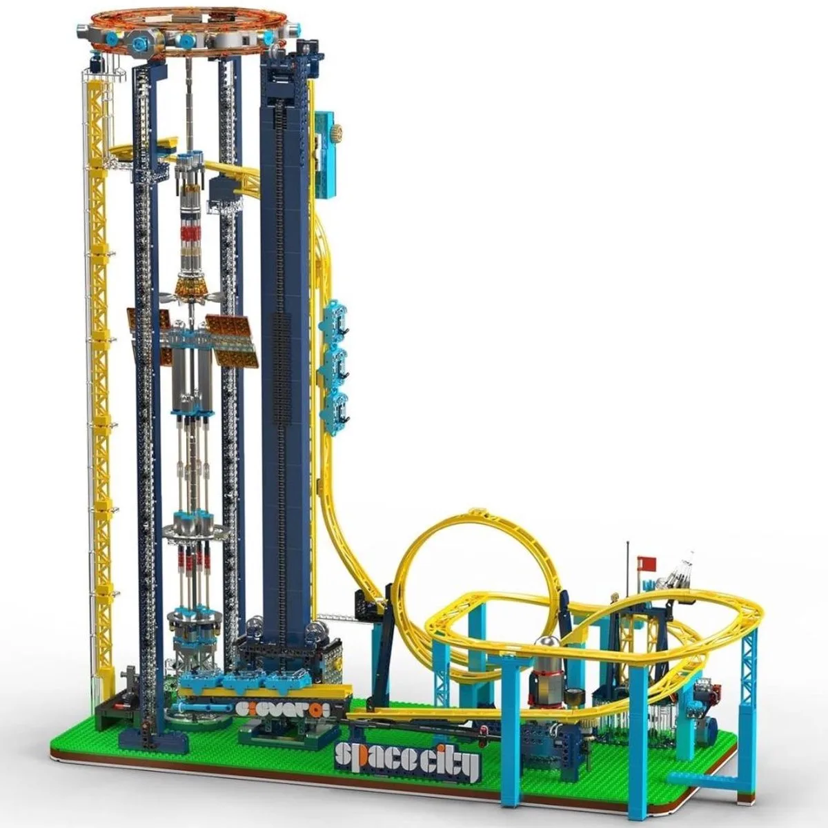 Mould King 11031 Space Elevator achtbaan bouwset | Kermis architecture ideas modelbouw | Technische creator expert speelgoed bouwpakketten voor volwassenen & kinderen | Motor & accu niet geschikt voor Lego technic | Bouwdoos met 3118 bouwstenen van Mould King in City : Pretpark Space Elevator, 3118 bouwblokken – productfoto
