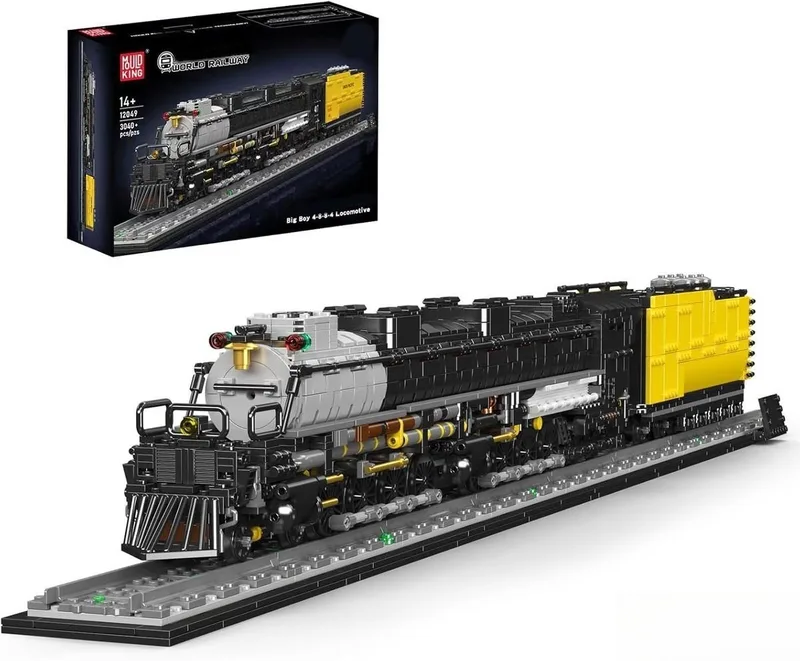Mould King 12049 Big Boy trein retro classic bouwset | Locomotief miniatuur modelbouw | Technische educatief creator speelgoed ideas bouwpakketten voor expert volwassenen & kinderen | Includief rails | Bouwdoos met 3040 bouwstenen van Mould King in City : Locomotief Big Boy, 3040 bouwblokken – productfoto