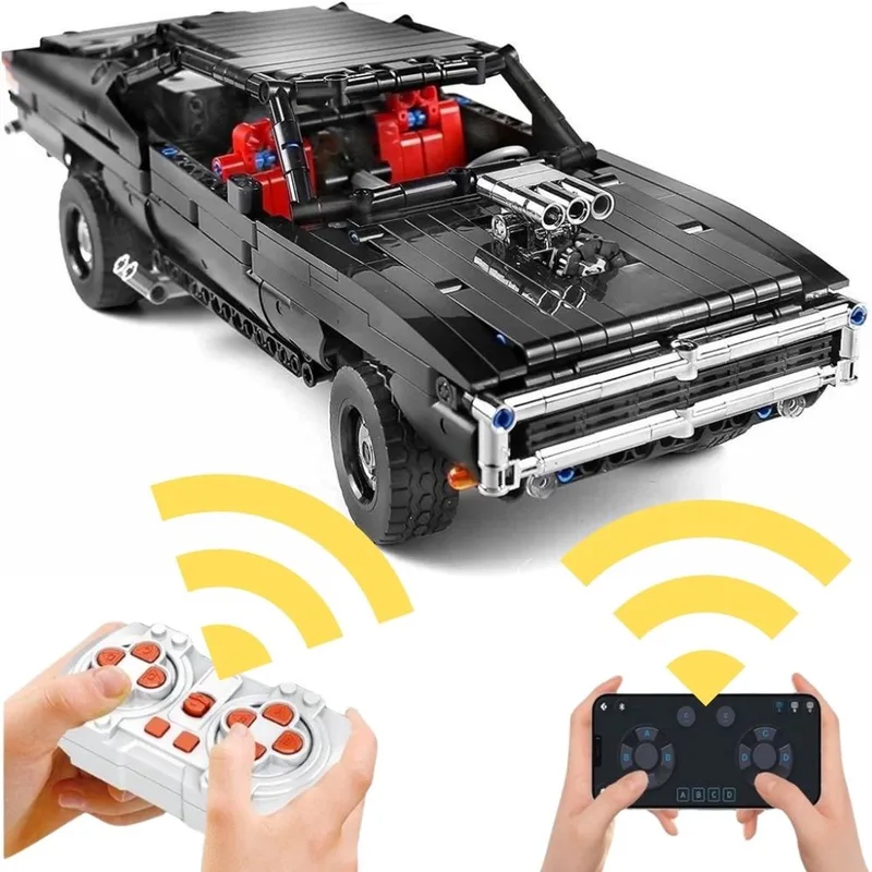 Mould King 13081 Charger Car RC bouwset | City racing champions adventure | Creator classic motor bouwpakket | Technische speelgoed ideas voor volwassenen & kinderen | DIY speed auto remote niet geschikt voor lego | Bouwdoos met 1089 bouwstenen van Mould King in Racing : Radiografisch bestuurbare auto – Muscle Car, 1098 bouwblokken – productfoto