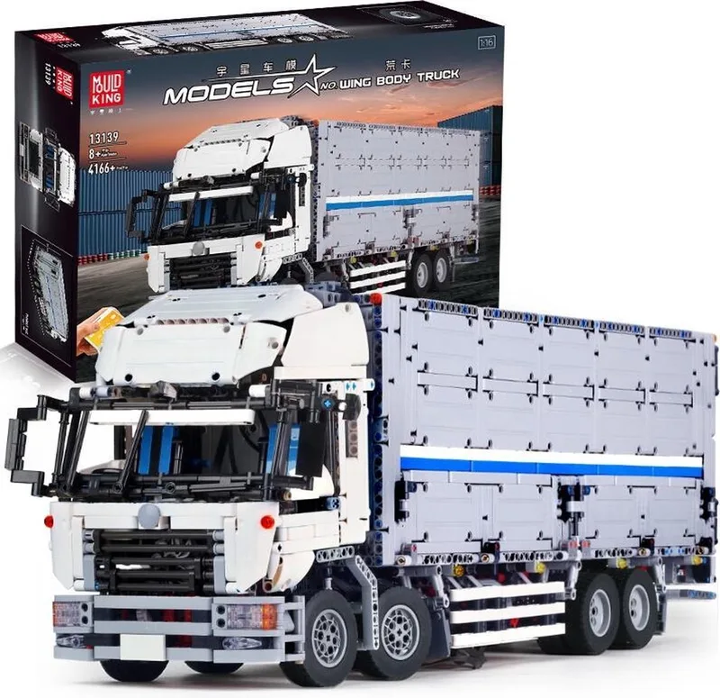 Mould King 13139 - Technic Vrachtwagen - Bakwagen - Met Afstandsbediening - RC App Control - Bouwpakket Volwassenen - 4128 bouwstenen van Mould King in Grijs+Wit – productfoto