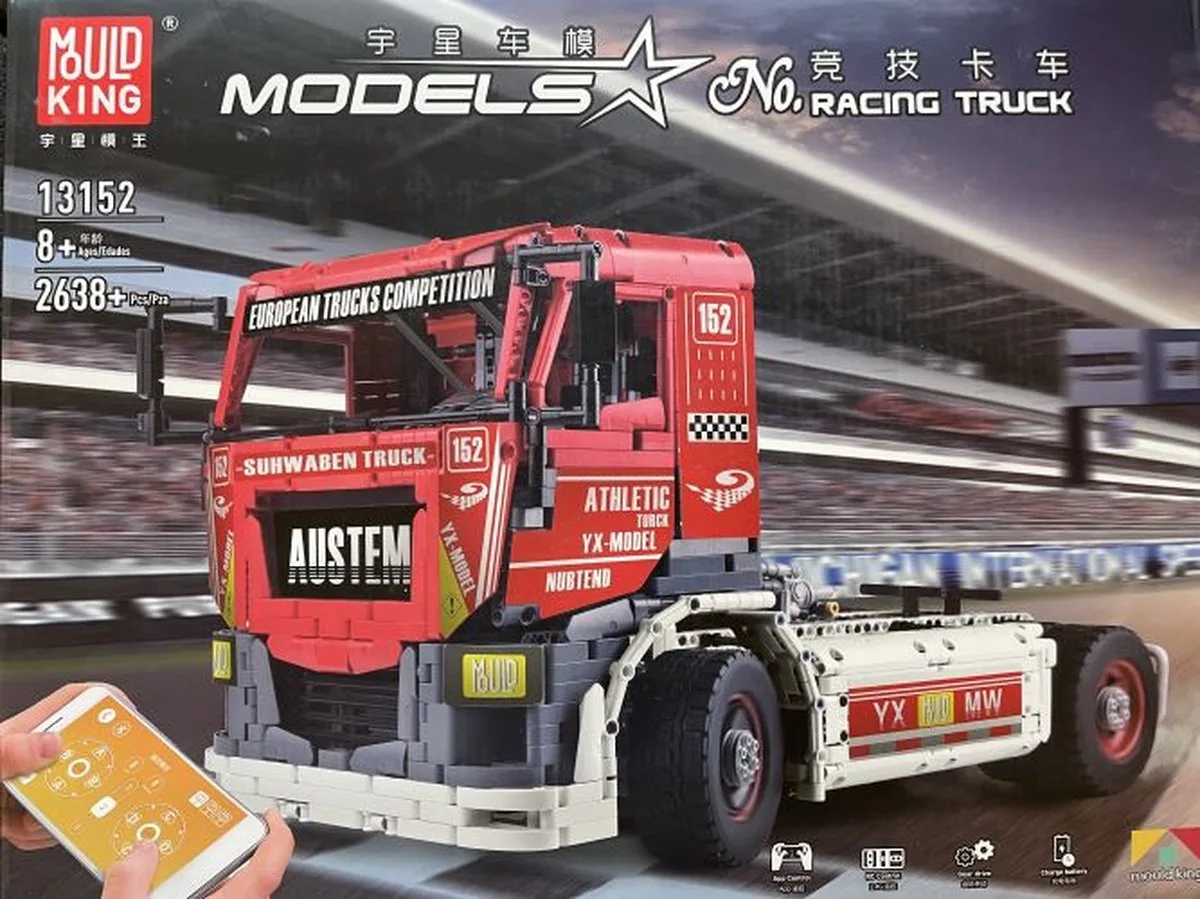 Mould King 13152 - Racing Truck - App Control - RC Control - Gift Box - Compatible met het bekende merk van Mould King in Rood – productfoto