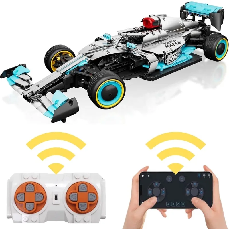 Mould King 13171 AMG Formule RC 1:10 bouwset | City fast champions adventure | Creator and classic motor bouwpakket | Technic speelgoed ideas voor volwassenen | Icons furious speed f1 auto geschikt voor Lego | Technische bouwdoos met 1257 bouwstenen van Mould King in Racing : Radiografisch bestuurbare auto – 1:8 AMG F1, 1257 bouwblokken – productfoto