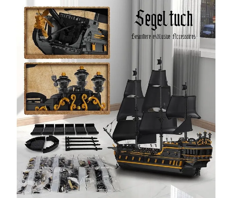 Mould King 13186 Black Pearl B.P. II Piratenschiff Konstruktionsspielsteine, (5266 St) van Mould King – productfoto 4 van 5