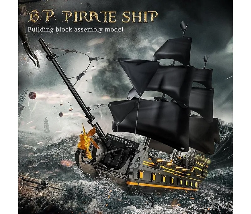 Mould King 13186 Black Pearl B.P. II Piratenschiff Konstruktionsspielsteine, (5266 St) van Mould King – productfoto 2 van 5