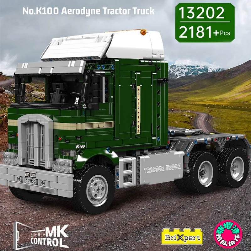Mould king 13202 - Amerikaanse Vrachtwagen - K100 - Bouwset - 2181 onderdelen - Past op bekende merken van Mould King in Zilver – productfoto