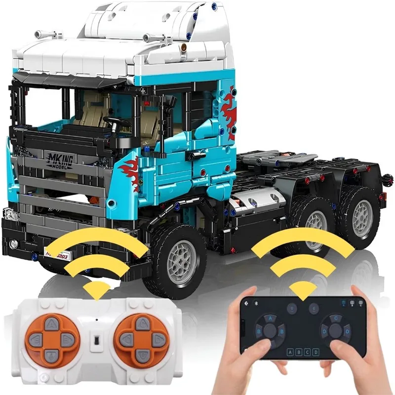 Mould King 13203 Vrachtwagen trekker bouwset | Radiografisch bestuurbare auto creator modelbouw | Educatief classic constructie speelgoed bouwpakketten voor kinderen & volwassenen | Accu niet geschikt voor Lego technic | Bouwdoos met 2060 bouwstenen van Mould King in City : SCA Vrachtwagen, 2060 bouwblokken – productfoto