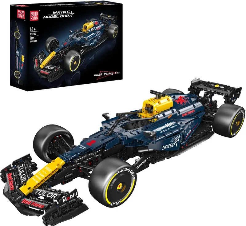 Mould King 13207 RB Formule 1 1:8 bouwset | City fast champions adventure | Creator and classic motor bouwpakket | Technic speelgoed ideas voor volwassenen | Icons furious speed f1 auto geschikt voor Lego | Technische bouwdoos met 1810 bouwstenen van Mould King in Racing : 1:8 RB Formule 1 wagen, 1810 bouwblokken – productfoto