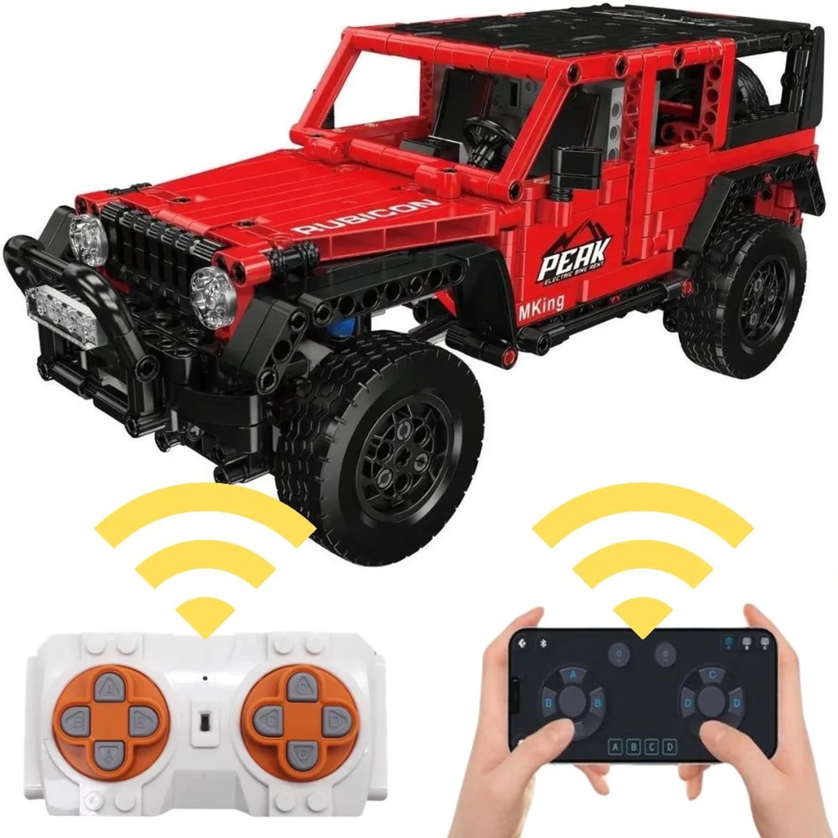 Mould King 13220 Rubicon off-road truck bouwset | City fast champions adventure modelbouw | Creator and classic motor bouwpakket | Technic speelgoed ideas voor volwassenen | Icons furious speed auto geschikt voor Lego | Bouwdoos met 1067 bloks van Mould King in Racing : 1:12 RC Jeep Wrangler Terreinwagen, 1810 bouwblokken – productfoto
