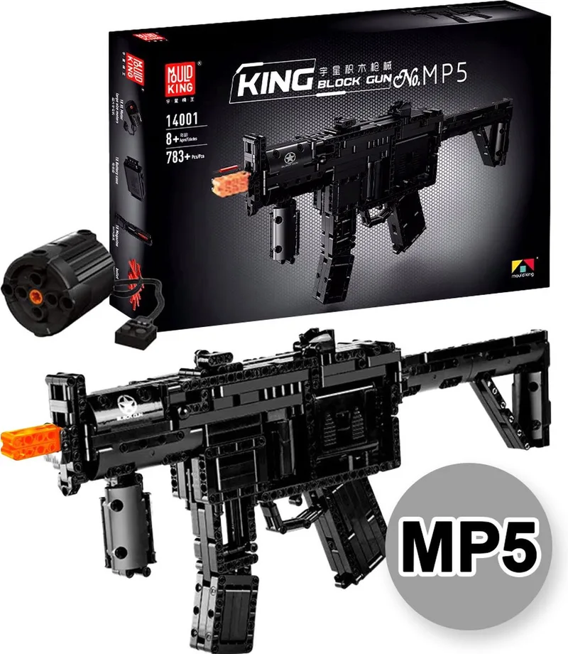 Mould King 14001 MP5 Technic auto machine ww2 gun bouwset | Army leger pistool modelbouw | Creator classic nerf motor guns bouwpakket | Technische speelgoed expert ideas voor volwassenen | Accu niet geschikt voor Lego | Bouwdoos met 783 bouwstenen van Mould King in Pistool – Auto machine gun STEM, 783 bouwblokken – productfoto