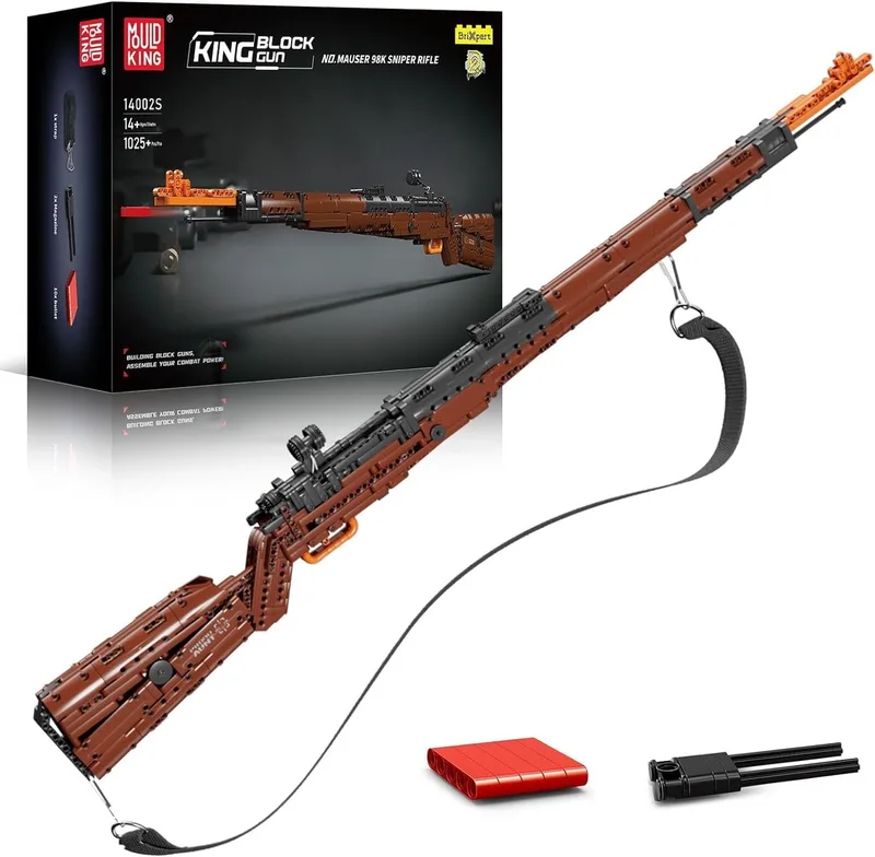 Mould King 14002 Mauser 98K Sniper Rifle bouwset | WW2 army pistool geweer modelbouw | Creator classic battlefield guns bouwpakket | Technische Educatief militair & leger speelgoed voor volwassenen | Geschikt voor Lego | Bouwdoos met 1117 bouwstenen by Mould King in Pistool – Mauser 98K Rifle, 1117 bouwblokken – product photo