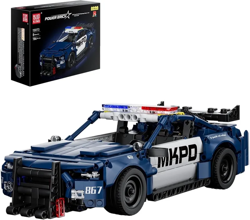 Mould King 15073 Mustang Politie bouwset met Pull-back techniek | City speed champions adventure modelbouw | Technische educatief speelgoed volwassenen & kinderen | DIY Retro auto decoratie | Bouwdoos met 786 bouwstenen van Mould King in Racing : Politie Auto, 1786 bouwblokken – productfoto