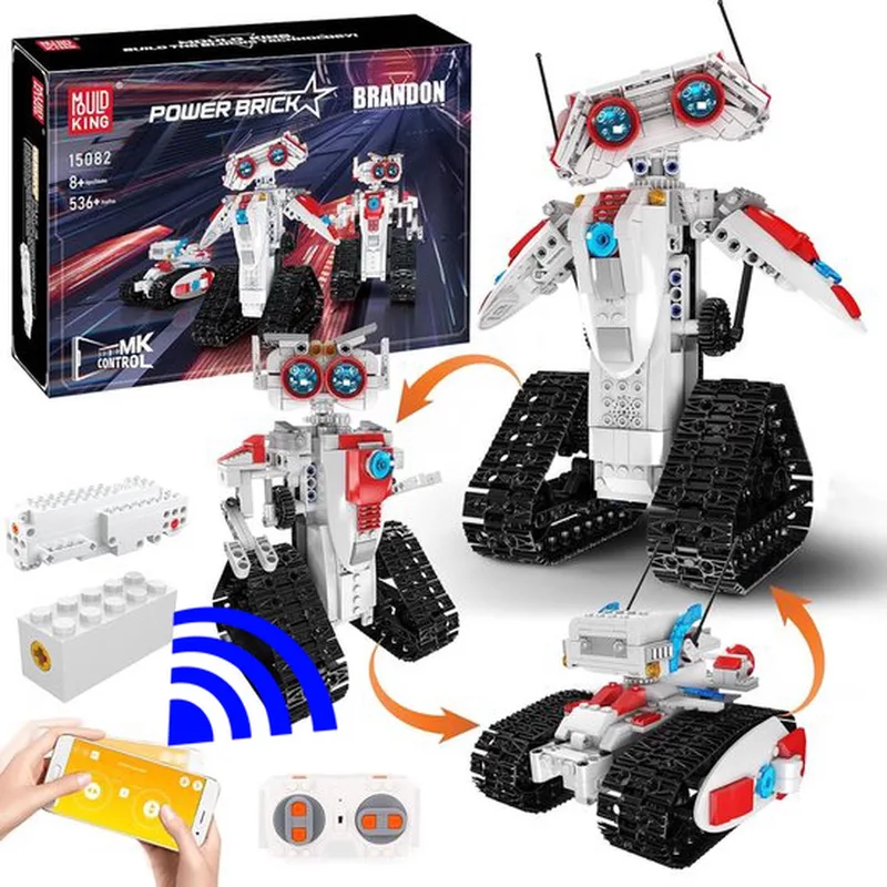 Mould King 15082 Robot 3 in 1 RC Auto wars bouwset | Classic creator star mecha motor modelbouw | Technische educatief speelgoed ideas voor expert volwassenen & kinderen | Accu niet geschikt voor Lego technic | Bouwdoos met 536 bouwstenen by Mould King in Robot : Radiografisch bestuurbare auto – 3in1 Wall-E R2D2 STEM, 536 bouwblokken – product photo
