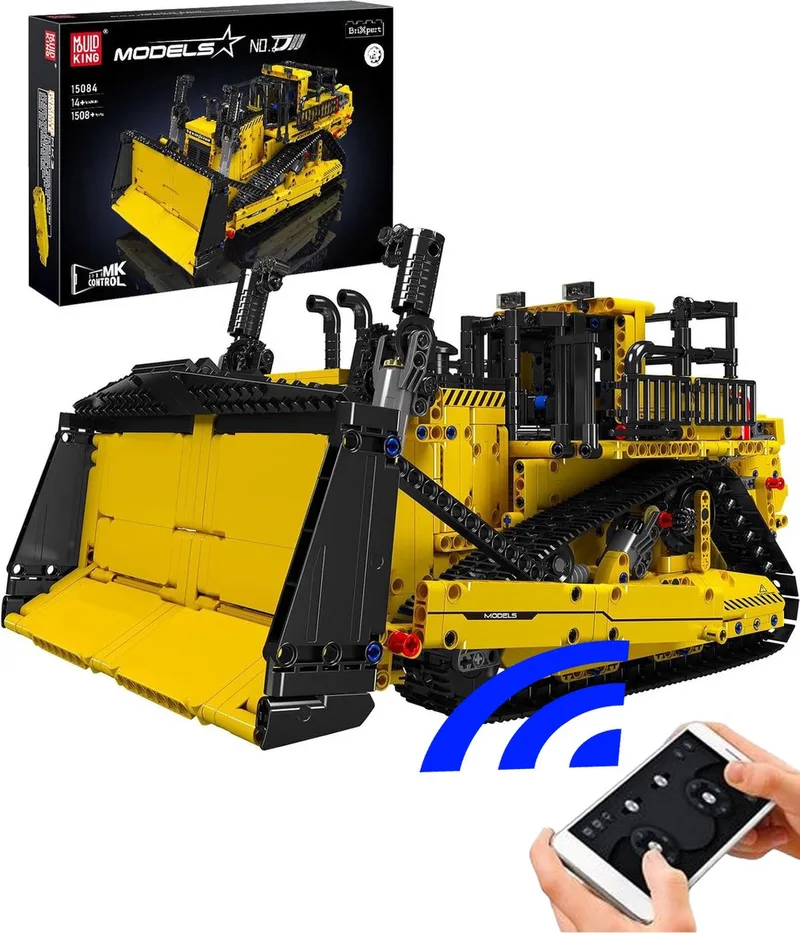 Mould King 15084 D11 Bulldozer bouwset | Radiografisch bestuurbare auto creator modelbouw | Educatief classic constructie speelgoed bouwpakketten voor kinderen & volwassenen | Accu niet geschikt voor Lego technic | Bouwdoos met 1597 bouwstenen by Mould King in Constructie : Radiografisch bestuurbare auto – D11 Bulldozer, 1597 bouwblokken – product photo