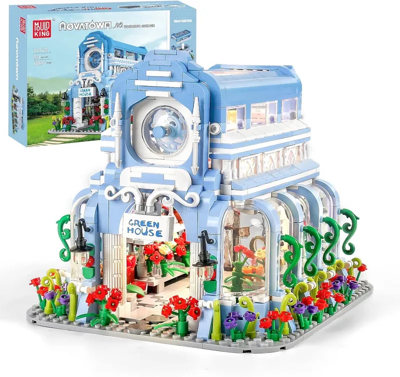 Mould King 16048 Bloemen Green House bouwpakket | Classic creator educatief speelgoed modelbouw | botanical architecture bloemenboeket huis | Modulaire gebouwen volwassenen | Bloemenpracht verlichtingen | 1289 bloks by Mould King in Novatown Mini Botanische tuin, 1289 bouwblokken – product photo
