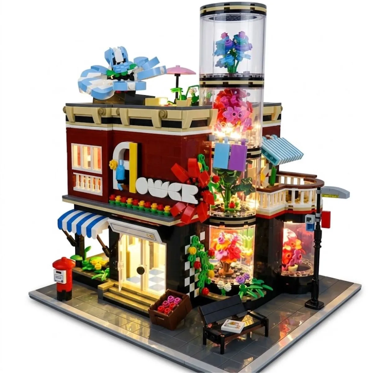 Mould King 16056 Bloemen Winkel bouwset | Botanical modulair architecture modelbouw | Classic creator STEM educatief speelgoed bouwpakket voor volwassenen | verlichtingen niet geschikt voor Lego | Bouwdoos met 2291 bouwstenen van Mould King in Novatown Bloemen Winkel, 2291 bouwblokken – productfoto