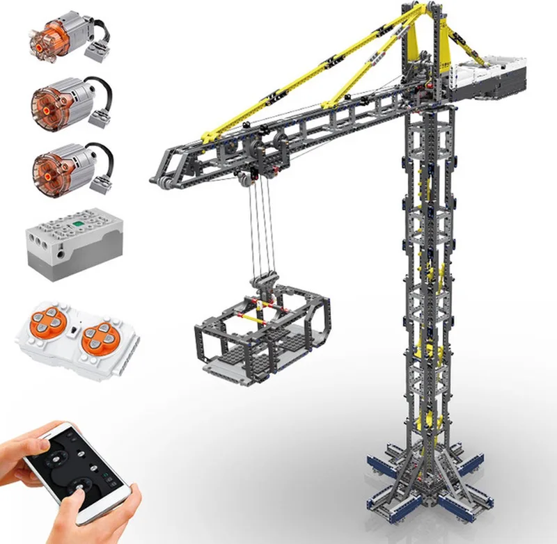 Mould King 17004 - Toren Kraan (RC) - Bestuurbaar - Past op bekende merken - 1797 onderdelen - Speelgoed van Mould King in Grijs. – productfoto