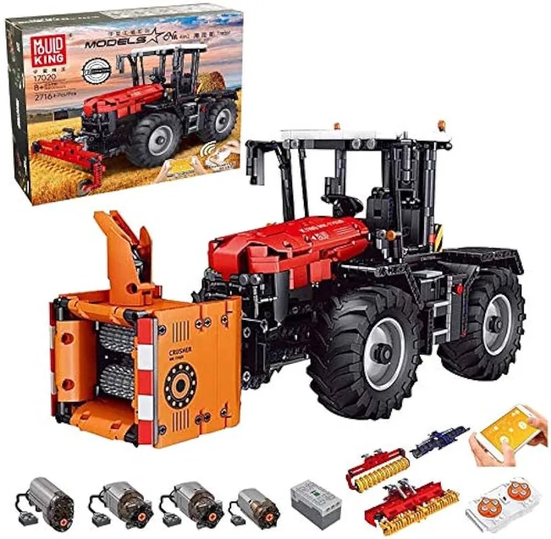 Mould King 17020 - Tractor rood - RC - Bestuurbaar - 2716 onderdelen - Past op alle bekende merken - Bouwpakket - Bouwstenen van Mould King in 4 in 1 Tractor – productfoto