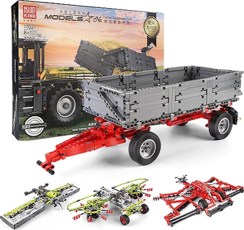 Mould King 17021 - Tractor Supplement Pack - Hooischudder - Cultivator - Aanhangwagen - Maaier - Gemaakt voor Mould King 17020(Tractor) en 17019 by Mould King in Groen – product photo