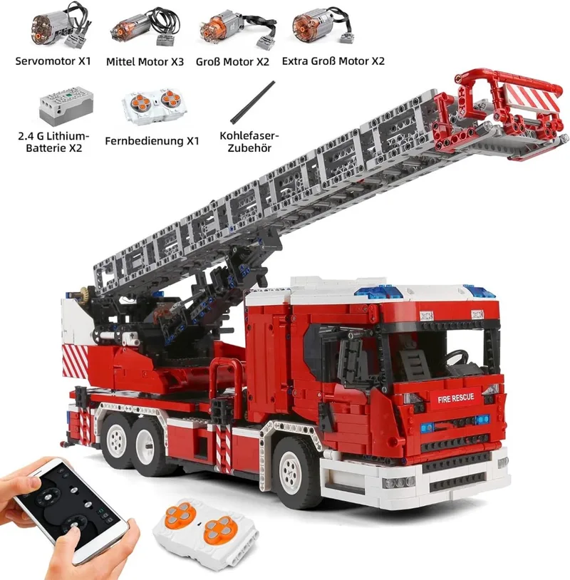 Mould King 17022 - Brandweerauto RC - Bouwset - 4886 onderdelen - Past op bekende merken fra Mould King i Rood – produktbillede