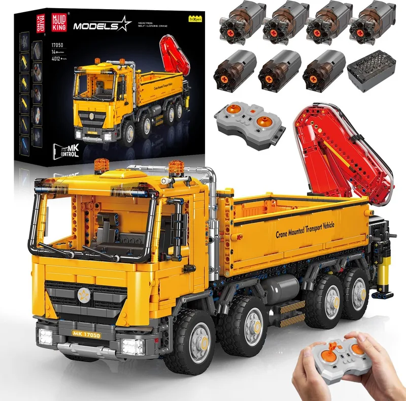 Mould King 17050 – Zelfladende Kraan Montagewagen – 4012 Stuks – Gemotoriseerd RC Bouwset – 68x21x28 cm – STEM Speelgoed voor 14+ by Mould King in Geel – product photo