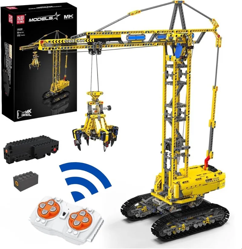 Mould King 17059 Toren Hijskraan bouwset | Radiografisch bestuurbare auto creator modelbouw | Educatief classic constructie speelgoed bouwpakketten voor kinderen & volwassenen | Accu niet geschikt voor Lego technic | Bouwdoos met 1731 bouwstenen by Mould King in Constructie : Radiografisch bestuurbare auto – Hijskraan, 1731 bouwblokken – product photo